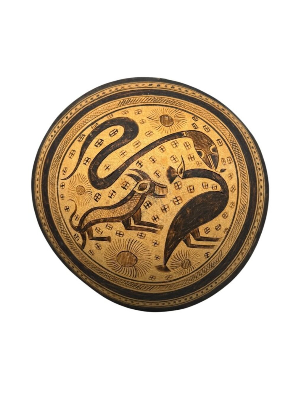 African American Handcrafted Wooden Decorative Bowl Intricate Animal Rustic READ